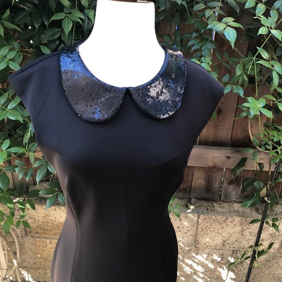 Calvin Klein Little Black Dress Sequined Peter Pan Collar Sheath Dress 2 - Picture 3 of 7
